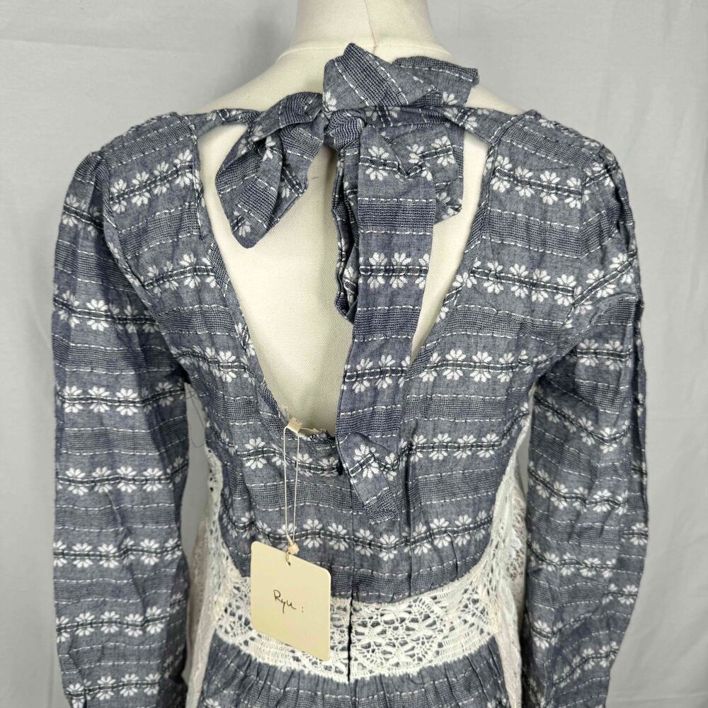 Ryu Anthropologie Peasant Dress Lace Detail Spring Cottagecore Tie Back Medium - Picture 5 of 15